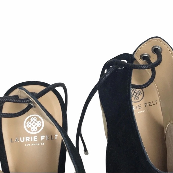 Laurie Felt Suede Wedge Espadrille Women's 11M Black Lace Back Peep Toe Boho - Picture 6 of 9